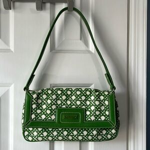 Kate Spade Tess Keswick Shoulder Bag Purse Green/White Geometric Pattern Canvas